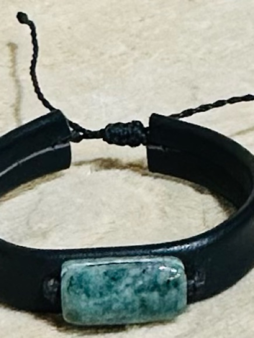 Artisan Black Leather Natural Jade Stone Guatemalan Artisan